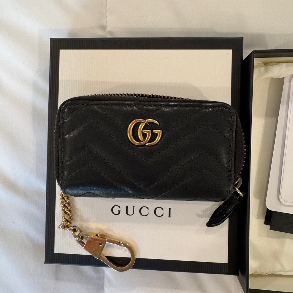 Gucci Black Key & Card Holder with Gold Accents